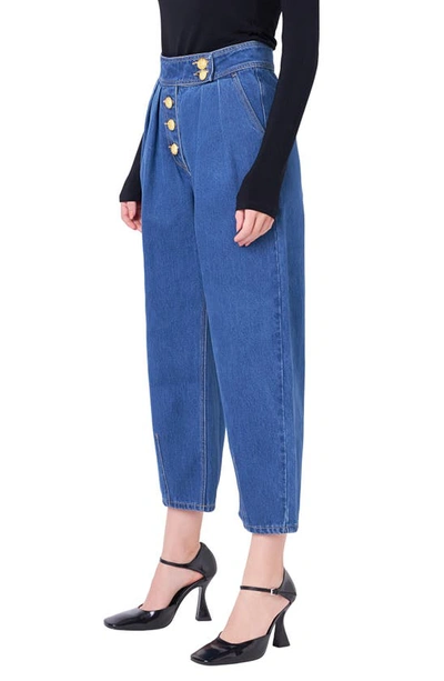 English Factory Premium Pleated Crop Wide Leg Denim Trousers In Dark Denim