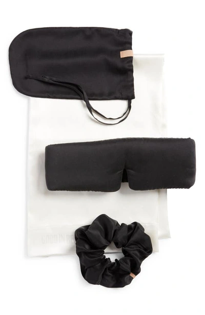 Shop Lunya Sleep The Details Mulberry Silk Sleep Mask, Pillowcase & Scrunchie Set In Immersed Black/ Tranquil White