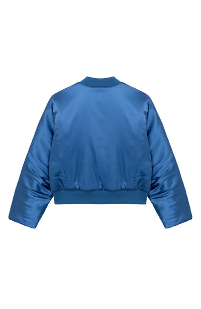 Shop Habitual Kids' Crop Satin Bomber Jacket In Blue