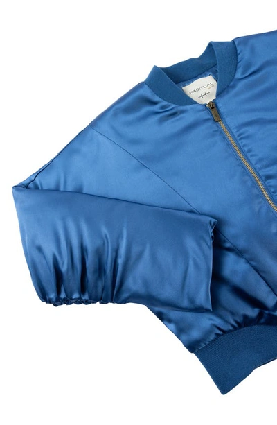 Shop Habitual Kids' Crop Satin Bomber Jacket In Blue