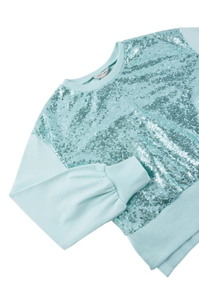 Shop Habitual Kids' Sequin Sweatshirt & Wide Leg Pants Set In Aqua
