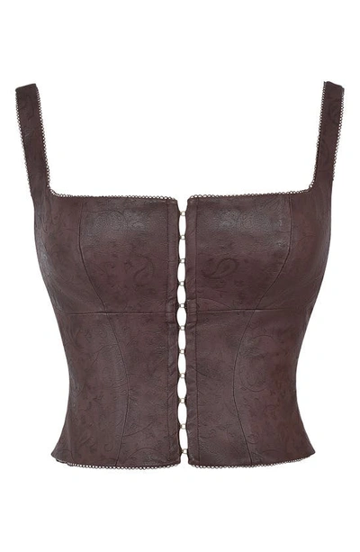 House Of Cb Faux Leather Crop Corset Tank In Brown Leather