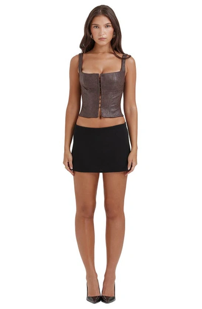 House Of Cb Faux Leather Crop Corset Tank In Brown Leather