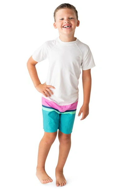 Shop Ruggedbutts Kids' Stripe Swim Trunks In White