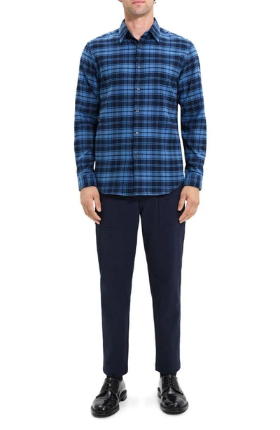 Shop Theory Irving Garda Check Flannel Shirt In Blue Multi