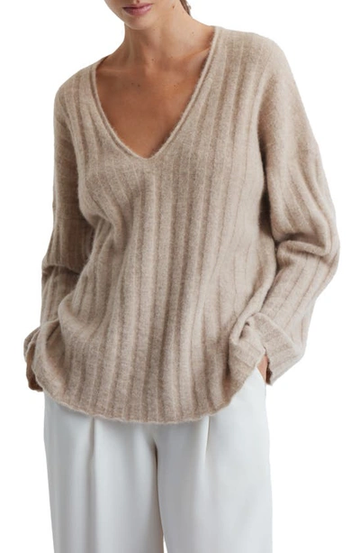 Shop Reiss Margot Rib V-neck Sweater In Beige