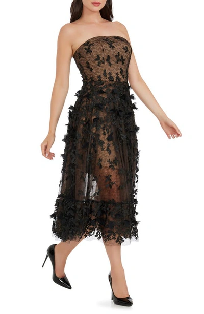 Dress The Population Kailyn Womens Strapless Fit & Flare Cocktail And Party Dress In Black-beige