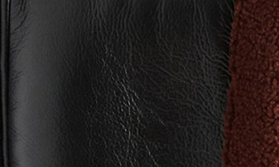 Shop Steve Madden Kinzie Fleece Lapel Double Breasted Faux Leather Coat In Black