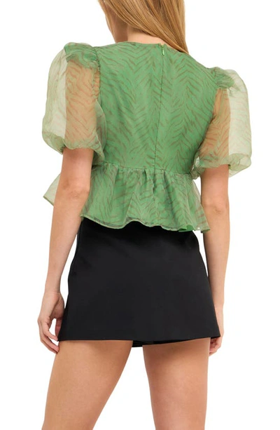 Endless Rose Zebra Print Puff Sleeve Crop Top In Green Multi