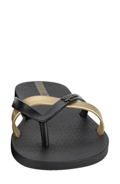 Ipanema 'kirei Silk' Flip Flop In Black/gold