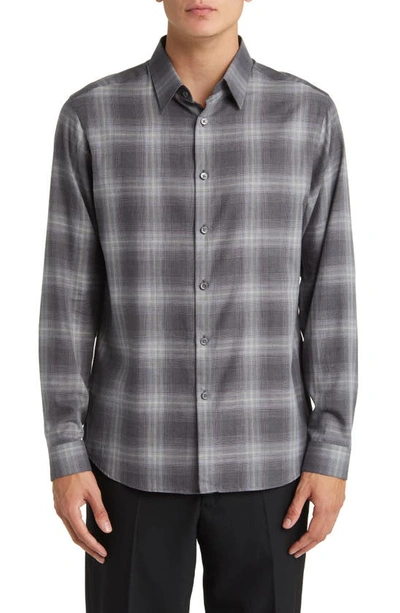 Shop Theory Irving Shade Cotton Flannel Button-up Shirt In Grey Multi