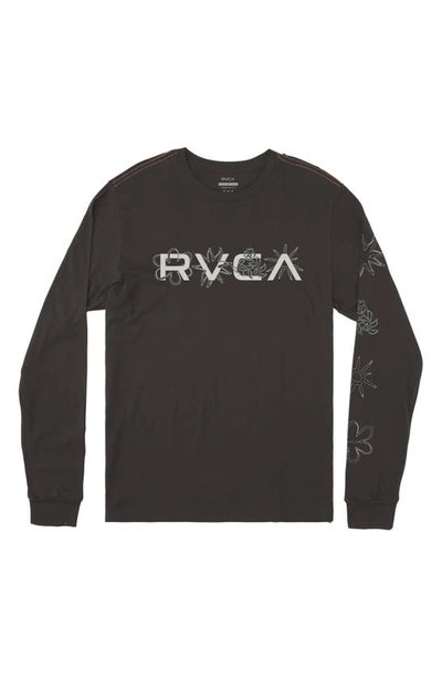 Shop Rvca Big Bloom Long Sleeve Cotton Graphic T-shirt In Pirate Black