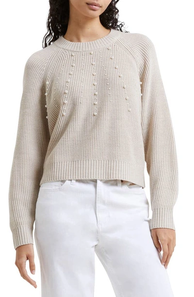 Shop French Connection Jolee Pearly Bead Crewneck Sweater In Classic Cream