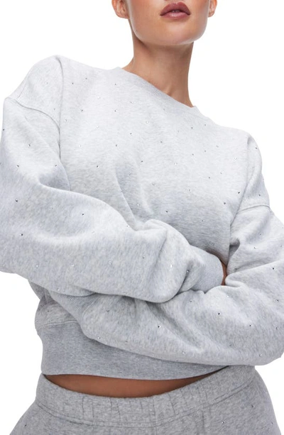 Good American Crystal Embellished Sweatshirt In Heather Grey001