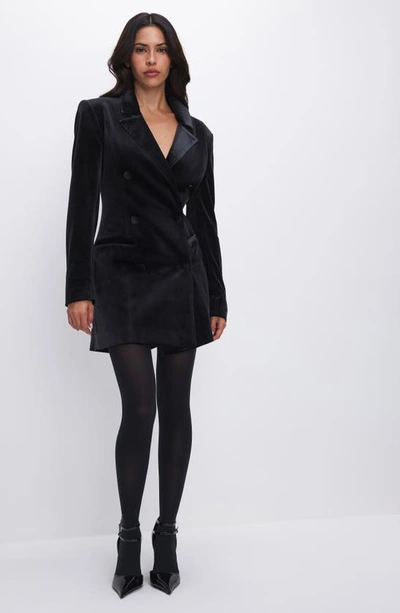 Shop Good American Executive Long Sleeve Velvet Blazer Dress In Black001