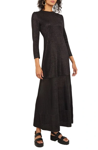 Shop Misook Shimmer Long Sleeve Knit Dress In Black