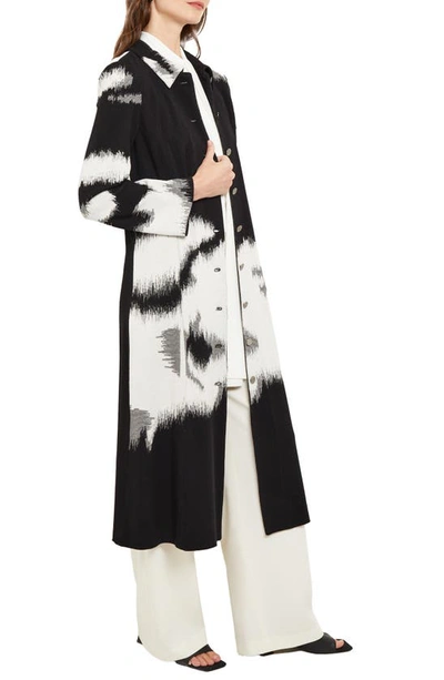 Shop Misook Floral Jacquard Belted Trench Coat In Black/ White
