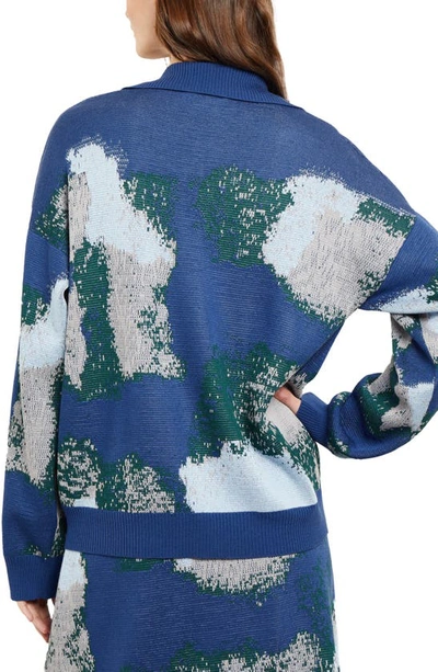Shop Misook Cloud Jacquard Quarter Zip Sweater In Oceanic/mult