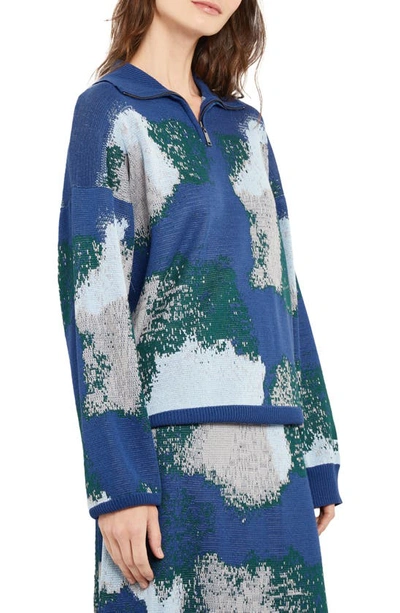 Shop Misook Cloud Jacquard Quarter Zip Sweater In Oceanic/mult