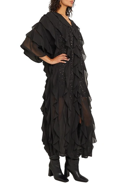 Shop Misook Embellished Tiered Ruffle Chiffon Maxi Dress In Black