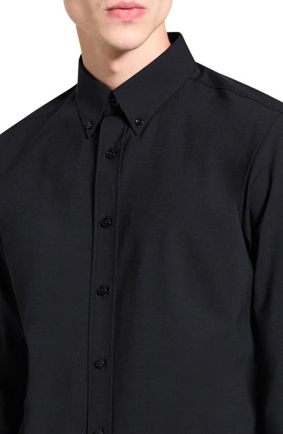 Shop Theory Hugh Stretch Virgin Wool Button-down Shirt In Black