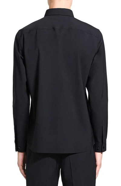 Shop Theory Hugh Stretch Virgin Wool Button-down Shirt In Black