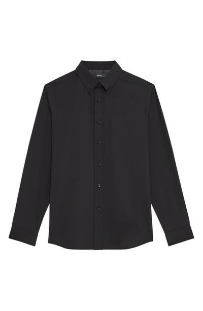 Shop Theory Hugh Stretch Virgin Wool Button-down Shirt In Black