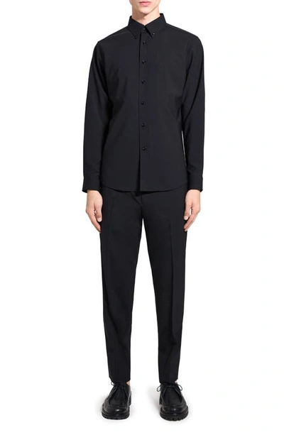 Shop Theory Hugh Stretch Virgin Wool Button-down Shirt In Black