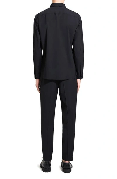 Shop Theory Hugh Stretch Virgin Wool Button-down Shirt In Black