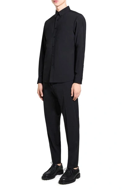 Shop Theory Hugh Stretch Virgin Wool Button-down Shirt In Black