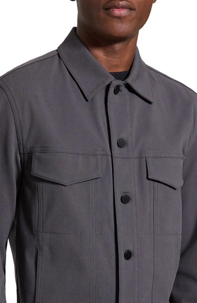 Shop Theory River Cotton Blend Twill Trucker Jacket In Dark Grey