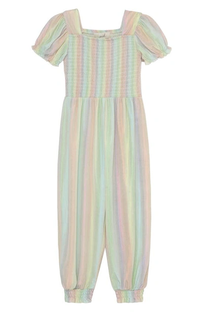 Shop Peek Aren't You Curious Kids' Stripe Smocked Jumpsuit In Pink Multi