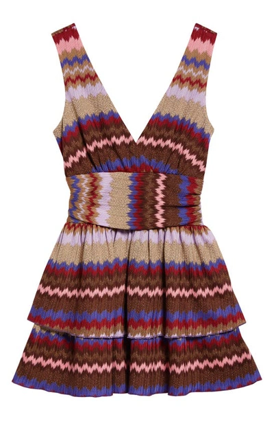 Shop Ramy Brook Laura Metallic Stripe Tiered Minidress In Chevron Holiday Knit