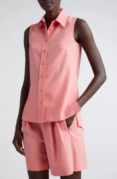 Shop Akris Punto Sleeveless Button-up Shirt In Flamingo