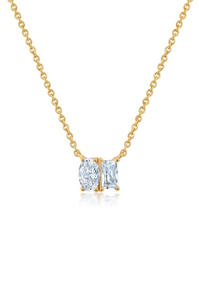 Shop Crislu Oval & Baguette Cubic Zirconia Pendant Necklace In Gold