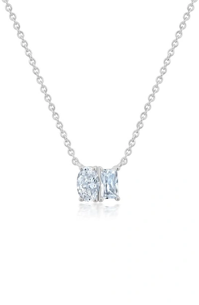 Shop Crislu Oval & Baguette Cubic Zirconia Pendant Necklace In Silver