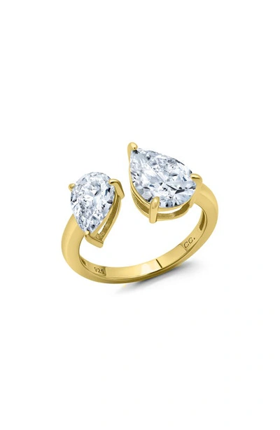 Shop Crislu Up & Down Pear Cut Cubic Zirconia Open Band Ring In Gold