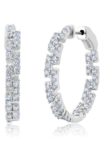 Shop Crislu Medium Cubic Zirconia Regal Inside Out Hoop Earrings In Silver