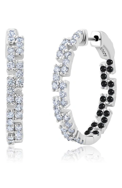 Shop Crislu Medium Cubic Zirconia Regal Inside Out Hoop Earrings In Black