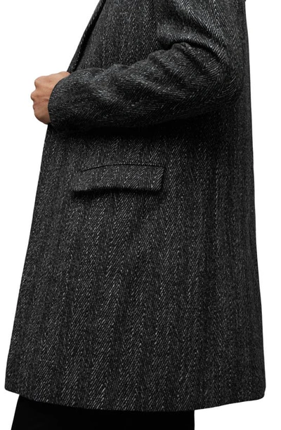 Shop Allsaints Manor Herringbone Wool Blend Coat In Black