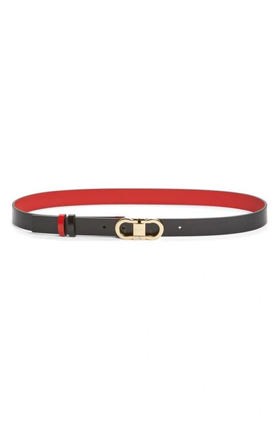 Shop Ferragamo Double Gancio Reversible Leather Belt In Nero/ Flame Red
