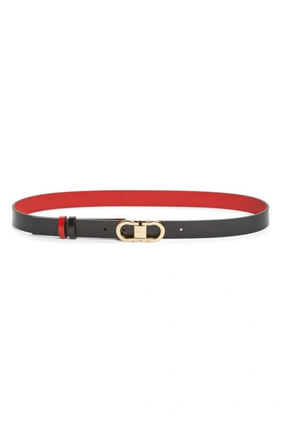 Ferragamo Gancio Contour Reversible Leather Belt In Nero/ Flame Red