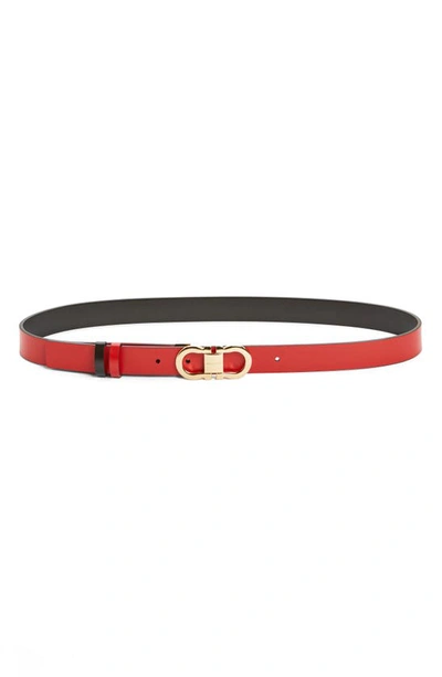Ferragamo Gancio Contour Reversible Leather Belt In Nero/ Flame Red