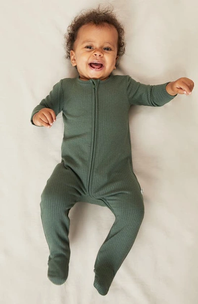 Mori Clever Zip Footie In Ribbed Pine
