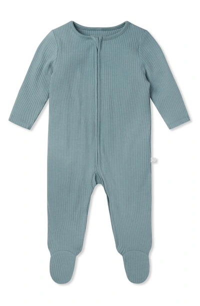Mori Clever Zip Footie In Ribbed Sky