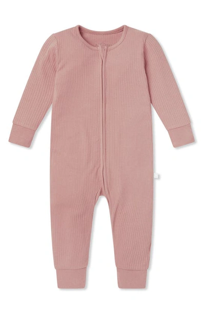 Mori Rib Fitted One-piece Romper In Rose