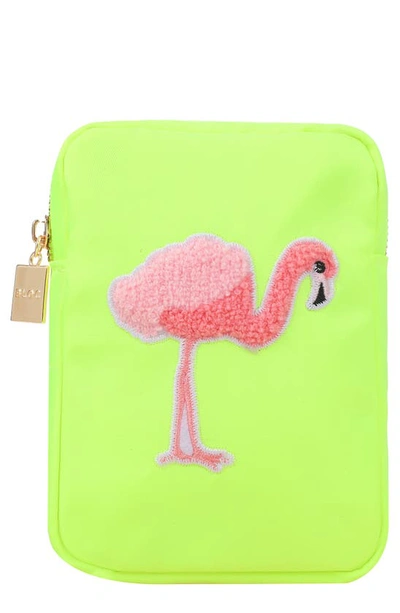 Shop Bloc Bags Mini Flamingo Cosmetics Bag In Neon Yellow