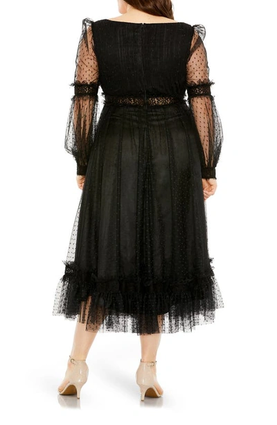 Shop Fabulouss By Mac Duggal Polka Dot Long Sleeve V-neck Midi Cocktail Dress In Black