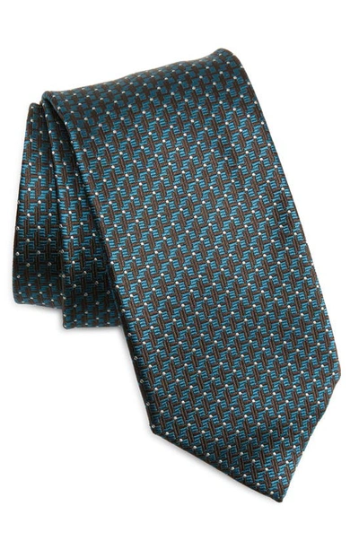 Shop Canali Geometric Silk Jacquard Tie In Brown