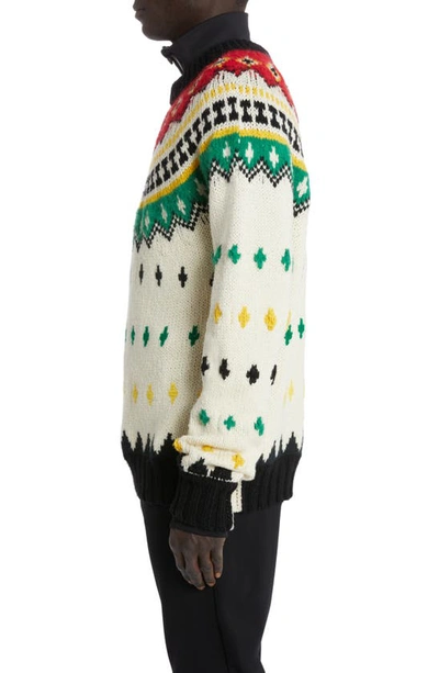 Shop Moncler Fair Isle Wool Blend Sweater In White